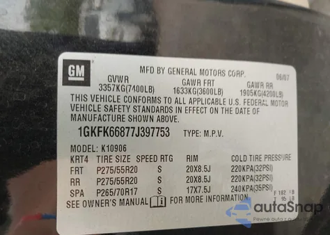 2007 GMC Yukon Xl Denali from USA, damaged, VIN 1GKFK66877J397753